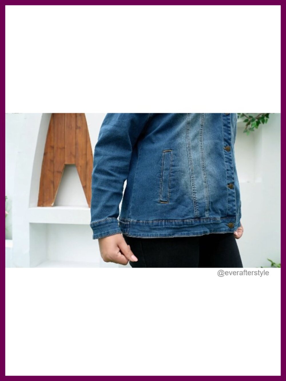 Plus Size Button Stitching Washed Denim Jacket - Picture 6 of 6